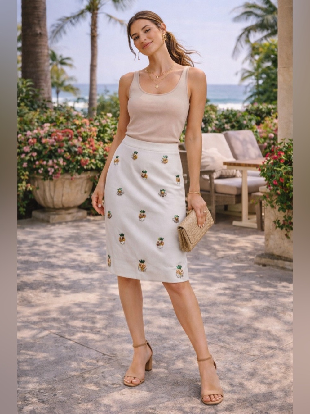 ☀️Banana Republic Pineapple Embellished Pencil Skirt